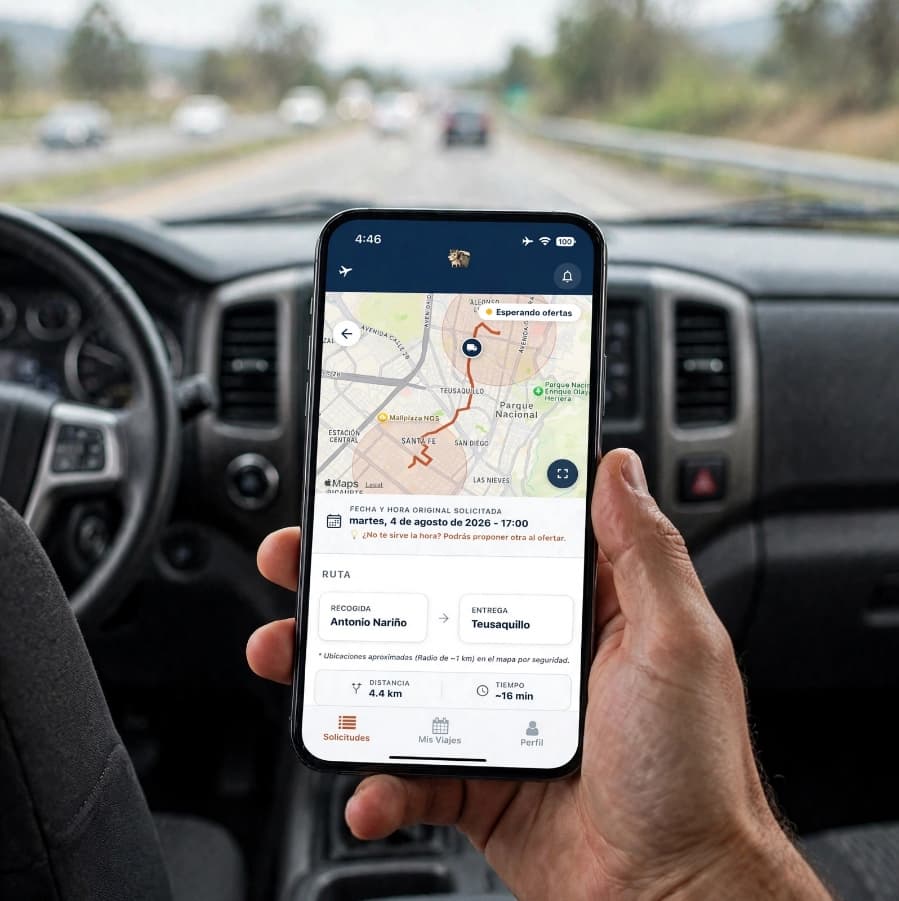 Conductor con App Tearrastra en camión